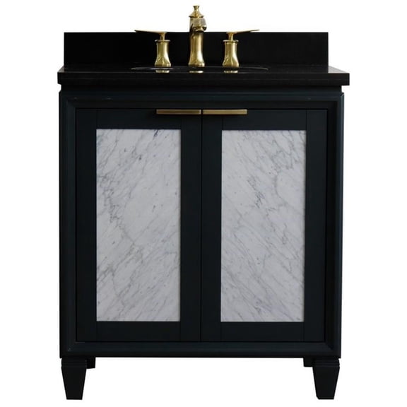 Trento 31" Oval Sink Solid Wood Vanity in Dark Gray/Black Galaxy