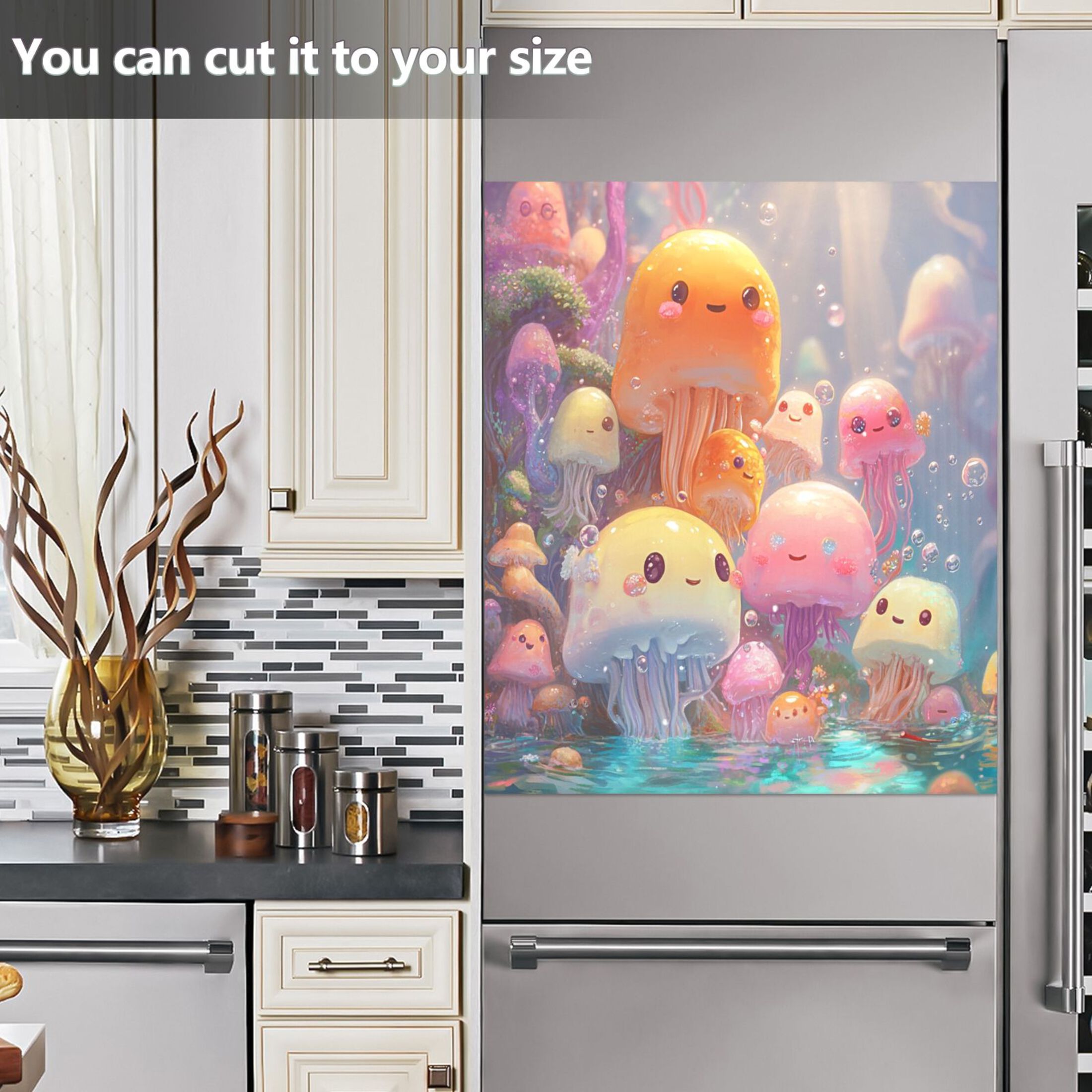 Dishwasher Magnetic Sticker 23x26 Inch Refrigerator Magnetic Sticker Washing Machine Magnetic Sticker Kitchen Panel Magnetic Sticker Home Decor Lovely Cartoon Jellyfish