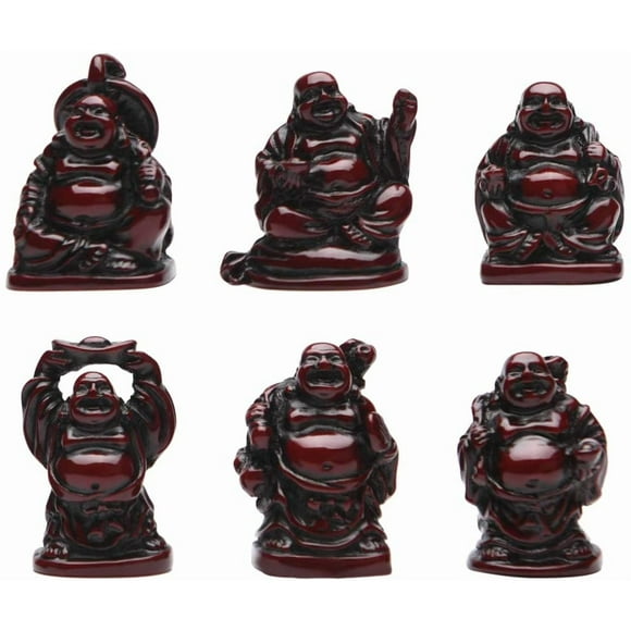Laughing Buddha Figurines Lucky Happy Buddha Statue-Set of 6 -1'' (mini 6 set red)