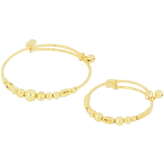 American Designs 14K Gold-Plated Mom and Baby Bangle Bracelet Set Expandable Adjutsable Adult and Kids Jewelry