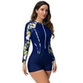 thumbnail image 4 of IBTOM CASTLE Women Zipper Rash Guard Boyleg Padded Swimsuit Sun Protection Surfing Bathing Suit Wetsuit One Piece Athletic Swimwear L Blue - Leaves, 4 of 7