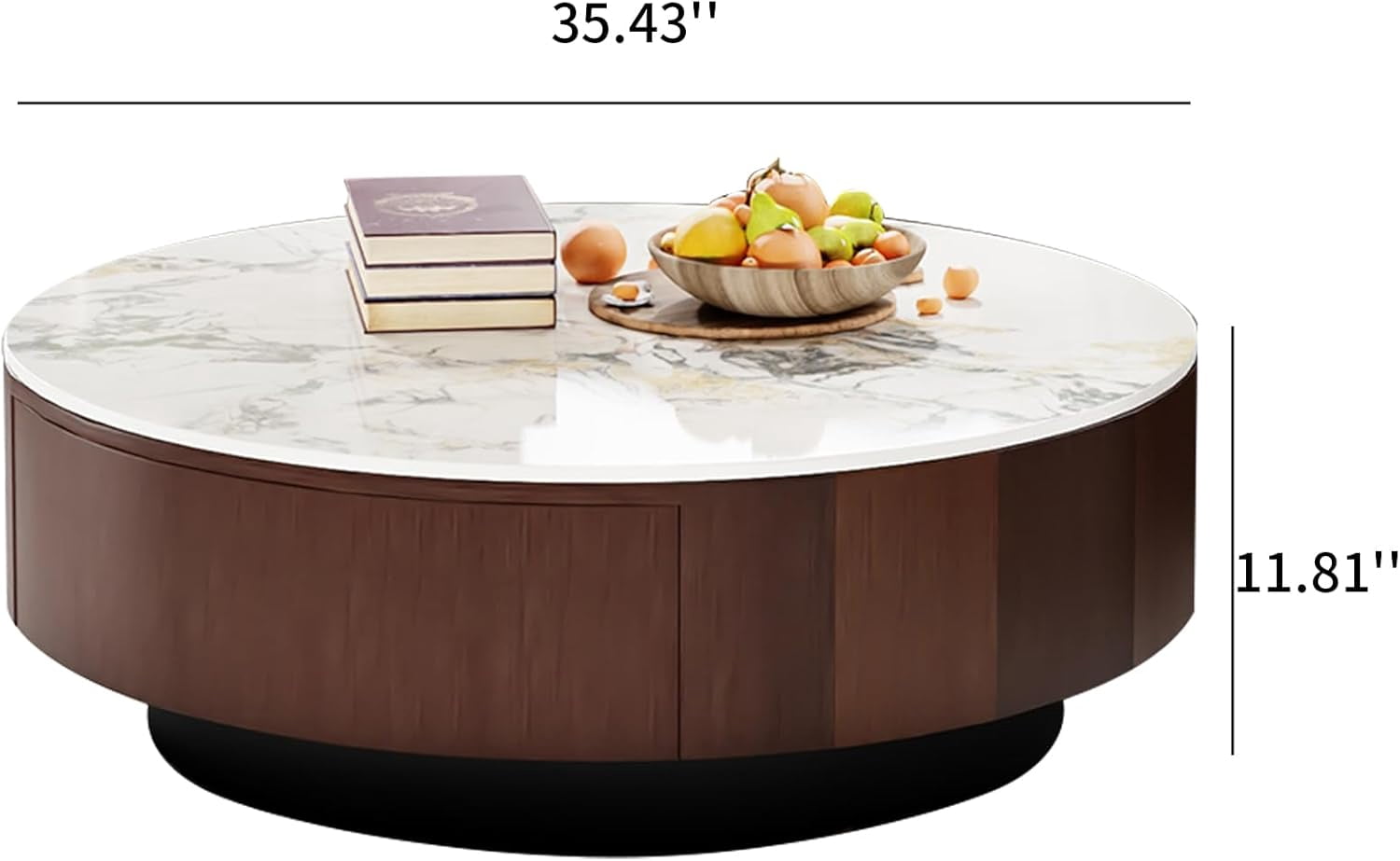 FHKJ HOME 35.4" Modern Round Coffee Table with Storage Drawer, White Sintered Stone Top