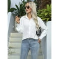thumbnail image 2 of Womens Long Sleeve Dressy Casual Button Down Collared Tops Elegant Pleated Front Work Blouse White S, 2 of 8