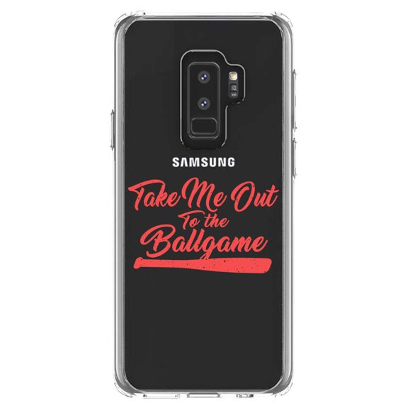 DistinctInk Clear Shockproof Hybrid Case for Samsung Galaxy S9  PLUS (6.2" Screen) - TPU Bumper Acrylic Back Tempered Glass Screen Protector - Take Me Out to the Ballgame Baseball