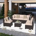 thumbnail image 4 of SHGJ&SOFT 7-Piece Outdoor Patio Furniture Set,All-Weather Rattan Wicker Modular Sectional Sofa,Water-Resistant Cushions&Glass Table,Patio Conversation Set for Backyard,Deck,Poolside(Peacock Blue,7pcs, 4 of 9