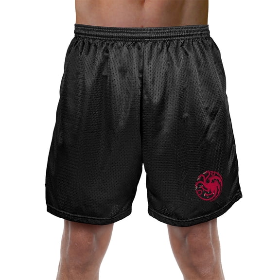 Game of Thrones Targaryen Sigil Mens Lined Mesh Shorts, Black, Large