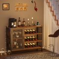 thumbnail image 5 of Homieasy Wine Bar Cabinet with Power Outlets, Industrial Coffee Bar Cabinet for Liquor and Glasses, Farmhouse Bar Cabinet with Removable Wine Racks,Rustic Brown, 5 of 8