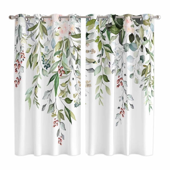 Sage Green Eucalyptus Kitchen Curtains 63 Inch Length, Aesthetics Floral Farm Foliage Grommet Top Bedroom Living Room Curtains, Light Filtering Cafe Curtain Drapes 2 Panels Set 84''x63''