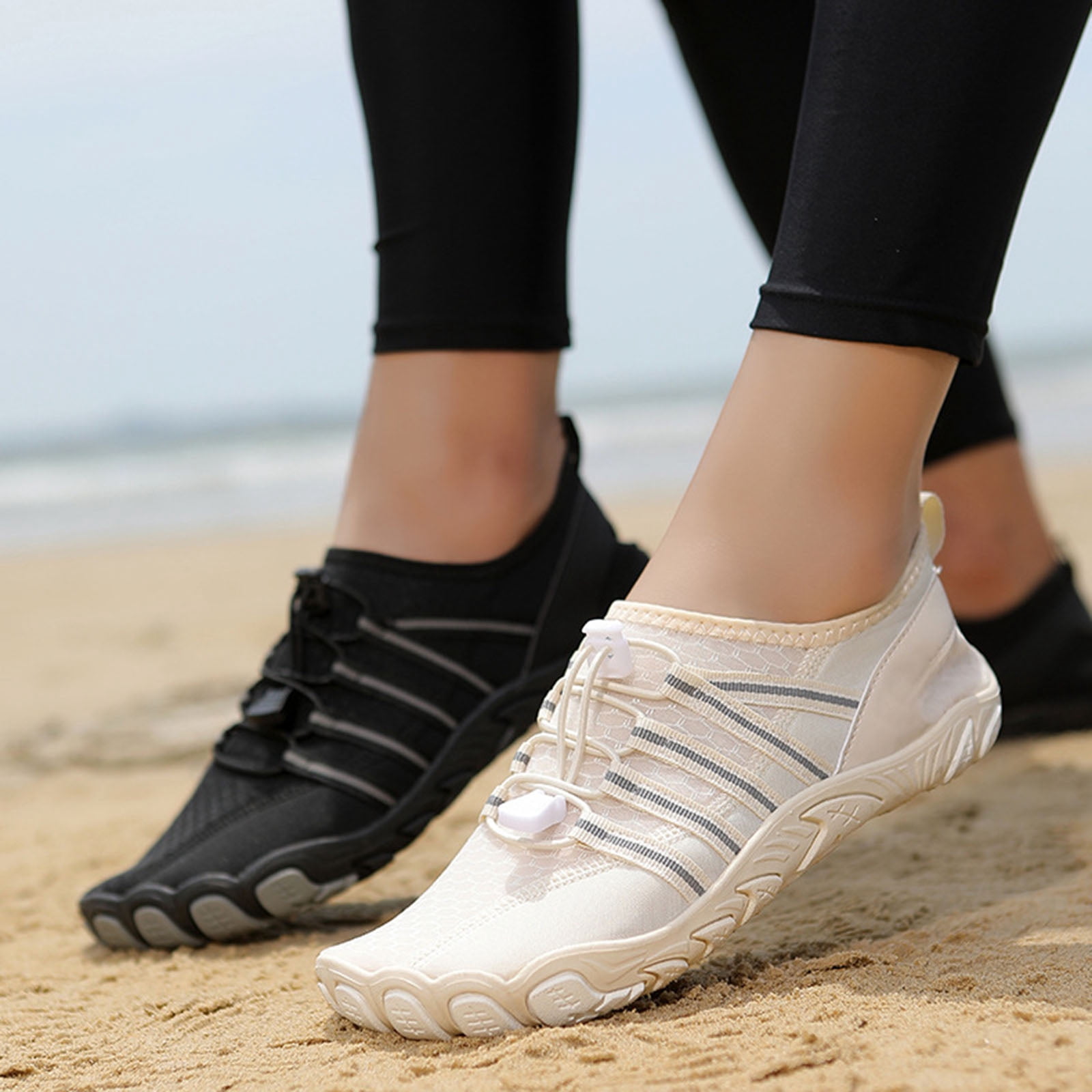 Barefoot Shoes Women Men Footwear Wide Toe Box Sneakers Running HIking Shoes Breathable Mesh Athletic Shoes Beige Size 9