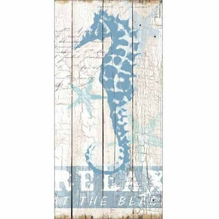 Relax At The Beach Costal Sea Horse Wood Grain Painting Blue Canvas Art by Pied Piper