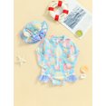 thumbnail image 3 of Bagilaanoe Newborn Baby Girl One-Piece Swimsuit Flower Print Long Sleeve Zipper Rashguard Swimwear + Swimming Cap 3M 6M 12M 18M 24M Infant Ruffle Bathing Suit, 3 of 7