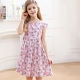 thumbnail image 2 of Yammkia Kids Dresses Girls Summer Dress A-line Round Neck Floral Ruffle Dress for Girls 6 9 12 18 24 Months 2T 3T 4T (Dark Purple,Size 6-7 Years), 2 of 4