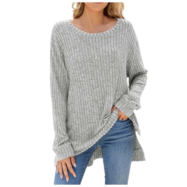 TJAZFJPA Chandails pour Femmes Grande Taille Chandail à Col Rond pour Femmes à Manches Longues T-Shirt Fendu en Fourrure Haut Chandail Rouge pour Femmes Chandails Courts Longs pour Porter avec des Leggings
