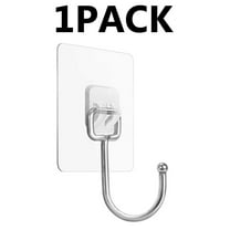 Pluokvzr Large Adhesive Wall Hooks 22LB(Max), Self Adhesive Hooks Removable Nail-Free Transparent Waterproof Hooks for Hanging Bathroom Kitchen & Home Utilities(1 Pack)