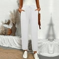 thumbnail image 2 of Linen Pants Women Long Elastic Waist Ankle Length Drawstring Straight Leg Crop Pants High Waisted Lounge Maternity Gauchos Pants White S, 2 of 6