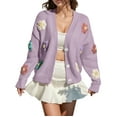 thumbnail image 3 of Womens Ribbed Knit Cardigan Embroidery Detail Button Front Open Sweater Coat, 3 of 7
