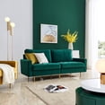 thumbnail image 2 of Mid Century Modern Couch, High End Velvet Fabric Contemporary Sofa Sets with Metal Legs, Sectional Sofa Bedroom Furniture with 2 Soft Pillow, Loveseat Fabric Sofa for Small Spaces, Emerald, Q9236, 2 of 14