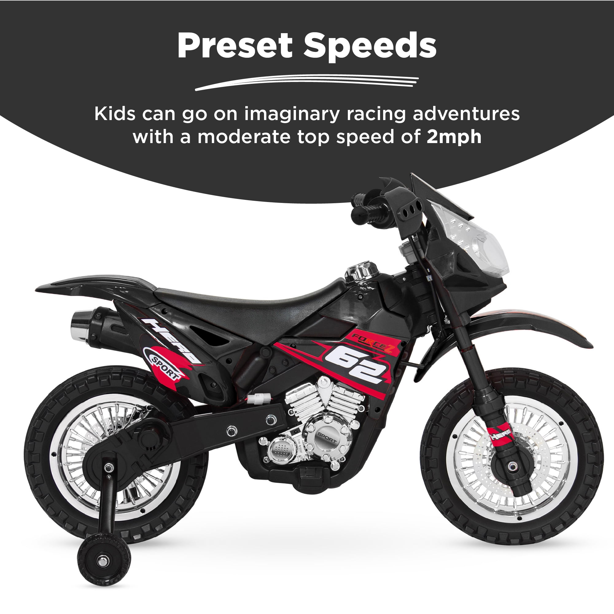 Best Choice Products 6V Kids Electric Battery Powered Ride On Motorcycle w/ Training Wheels, Lights, Music - Black