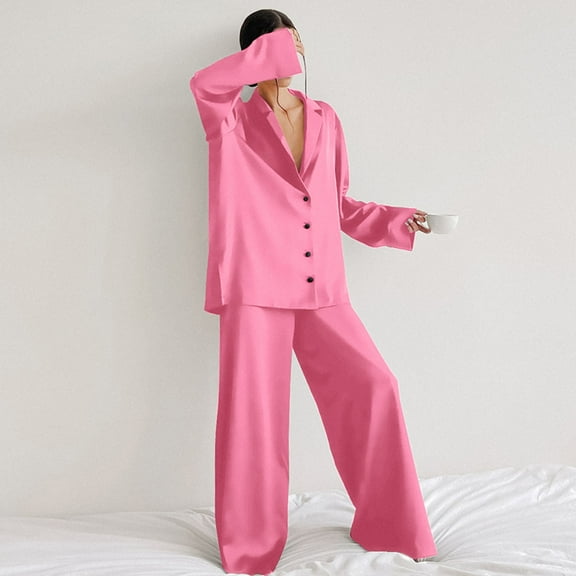 Women Silk Pajamas Set Long Sleeve Classic Button Down Satin Pajamas 2 Piece Women Pajama Sets