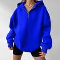 thumbnail image 5 of WULMLEO Women Oversized Quarter Zip Hoodies Solid Color Long Sleeve Drop Shoulder Soft Pullover Casual Loose Fit Daily Lounge Workout Hooded Sweatshirts Blue 3XL, 5 of 6