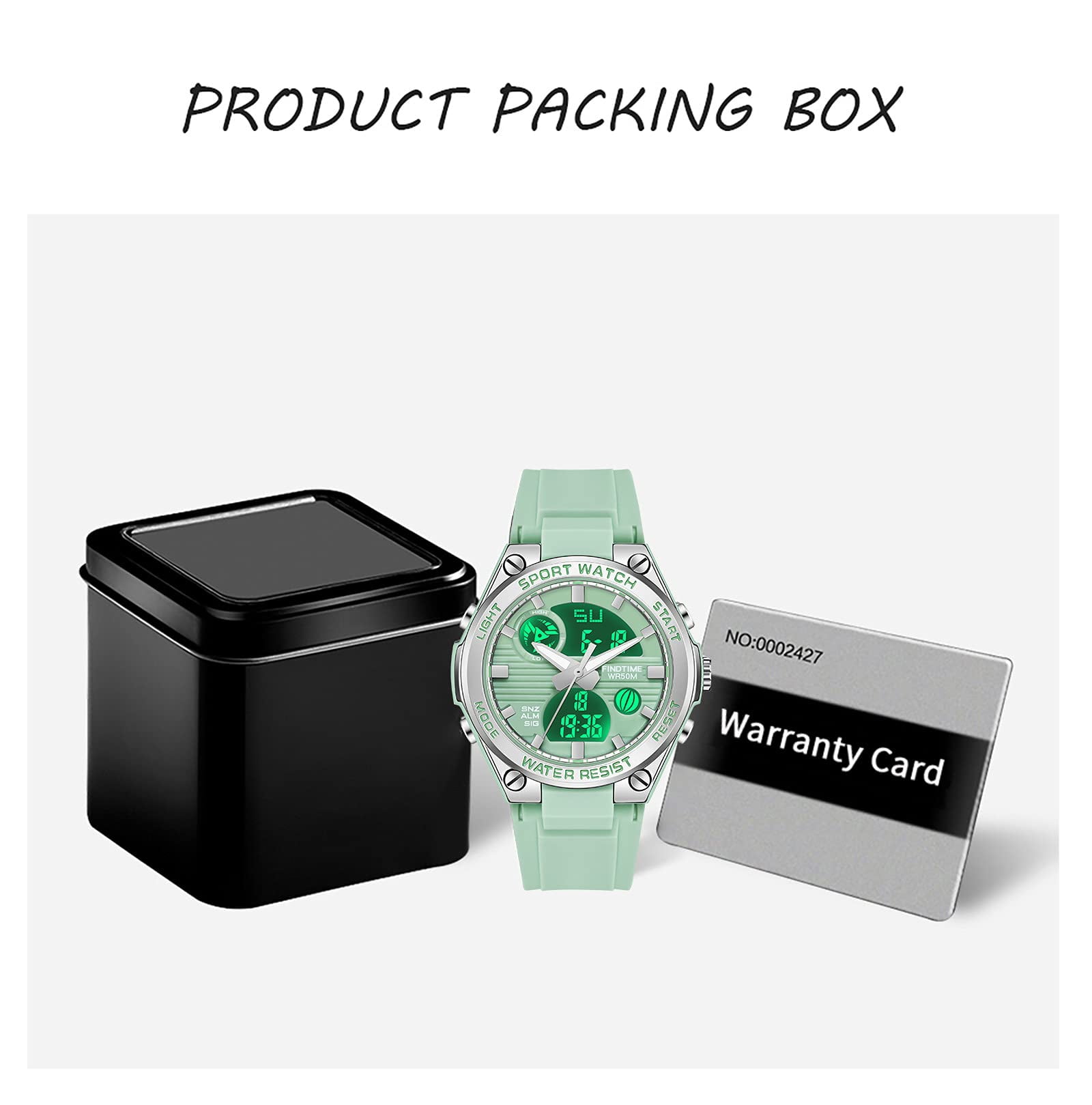 Findtime Ladies Sport Digital Watches Wrist Watch for Women with Waterproof Dual Time Date Luminous Back Light Week Alarm Stopwatch Count Down White Black Blue Green