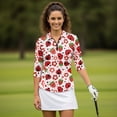 thumbnail image 4 of HUIACONG Red Strawberry Pattern Quick Dry Golf Shirt Women Quarter Zip Polyester Spandex Fabric with Comfortable Womens 3/4 Sleeve Golf Shirts for Ladies, 4 of 10