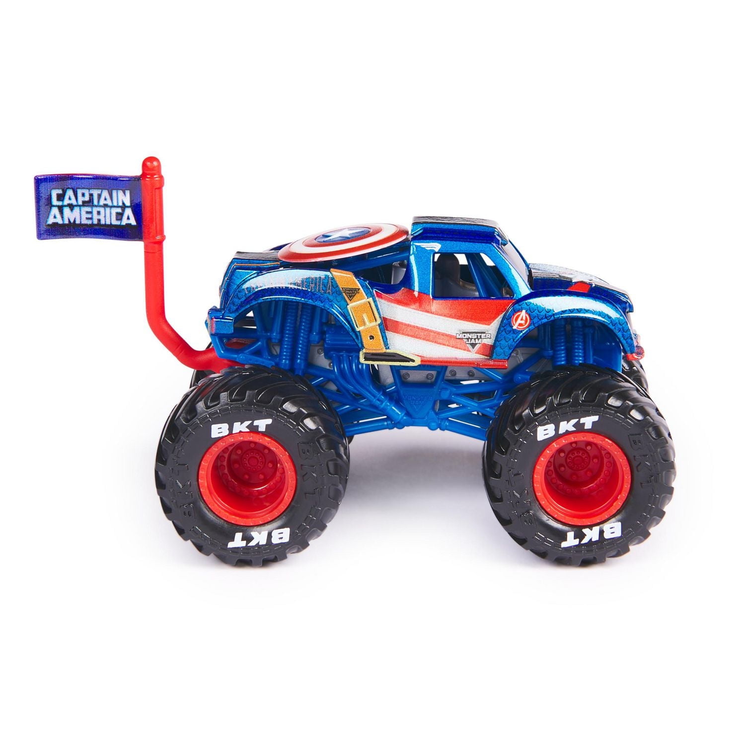 Monster Jam, Monster truck Marvel Captain America officiel, véhicule en métal moulé, échelle 1:64, jouets de super-héros pour garçons à partir de 3 ans