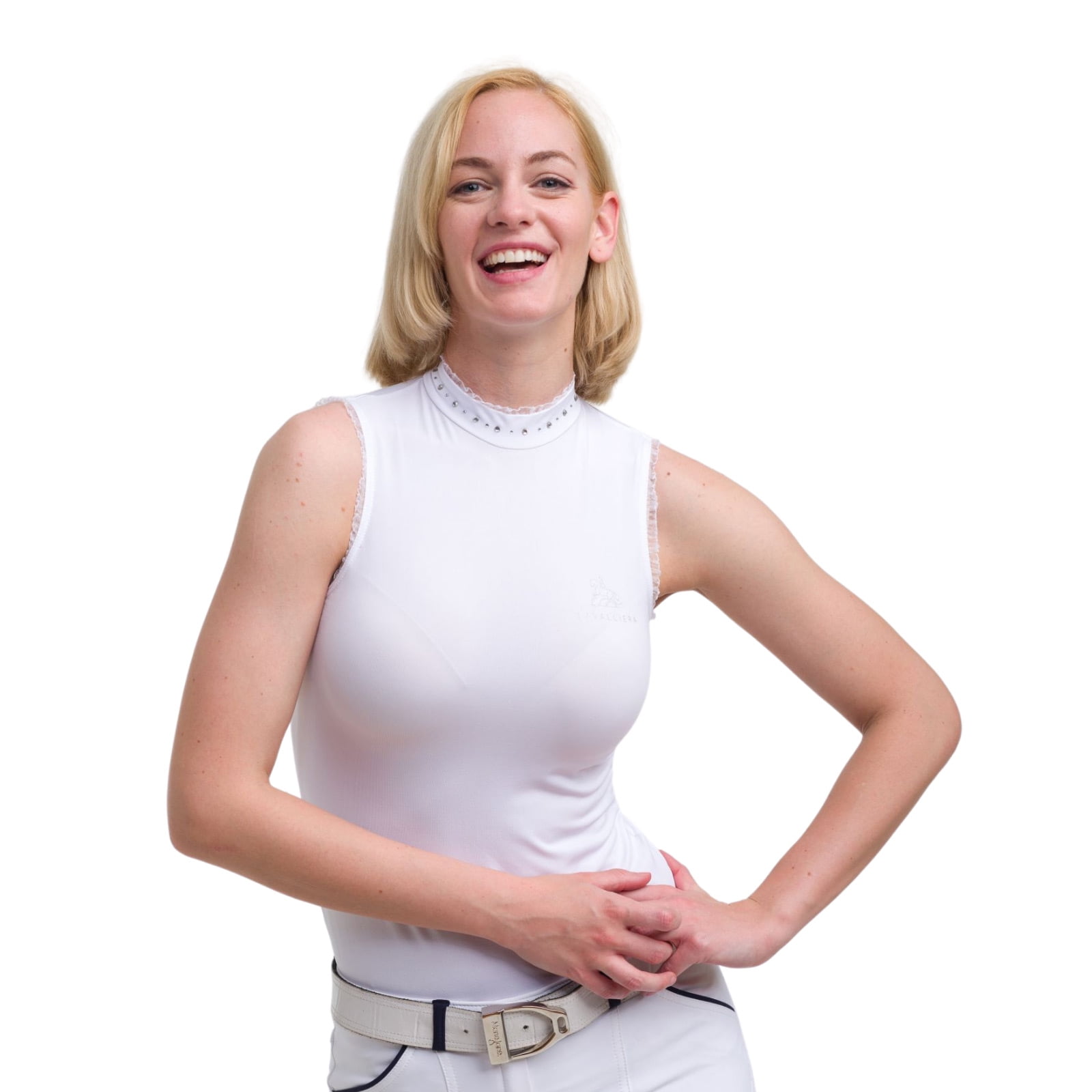 HyFASHION Katherine Ruffle Sleeveless Summer Show Shirt Lace Back White XS-XL 