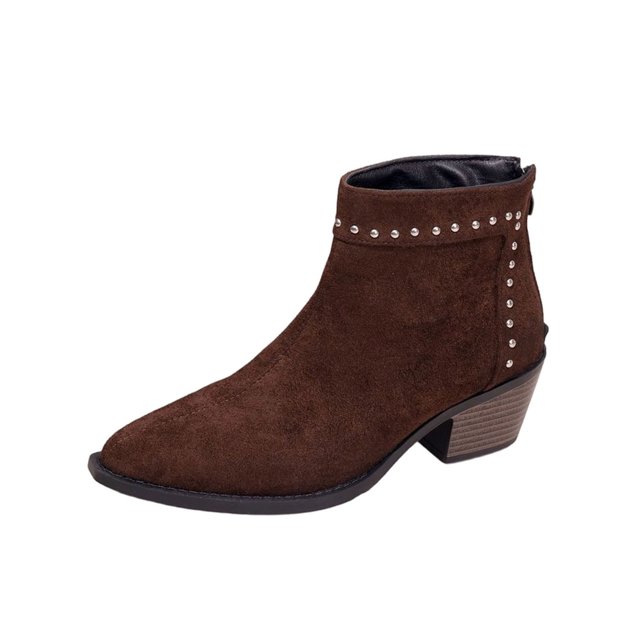 Coffee Women Winter Boots With Pointed Toe And Back Zipper Thick Platform Low Heel For Outdoor Activities