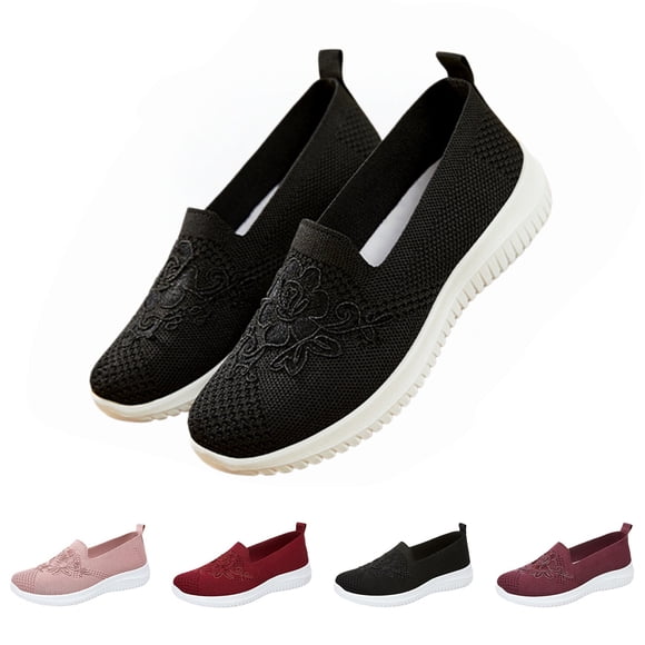 longantii Womens Orthopedic Shoes Arch Support Slip on Non Slip Golf Shoes Wide Knitted Mesh Stretch Hiking Shoes Soft 2026 New Orthopedic Shoes Black