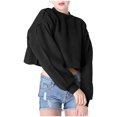 thumbnail image 5 of Besolor Women's Casual Cropped Sweatshirts Crew Neck Long Sleeve Solid Color Pullover Fall Tops Blouse, 5 of 6