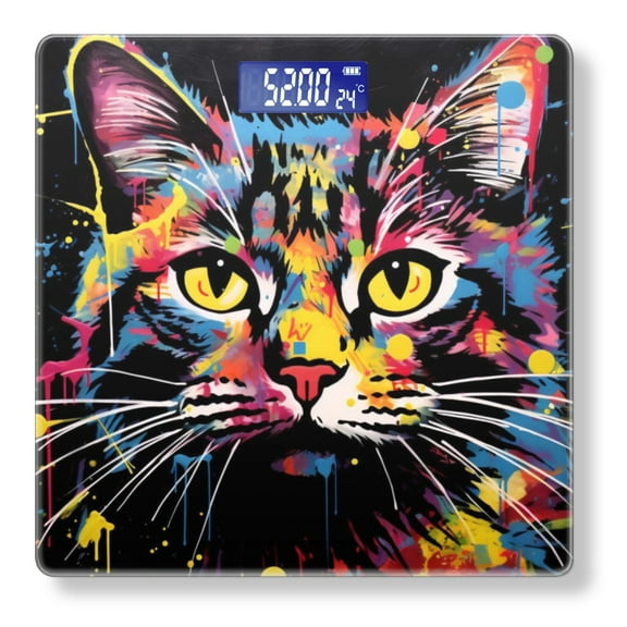 High Precision Body Weight Scale Smart Bathroom Scales with Large LCD Display(400lbs),Decorative for Bedroom-Colorful Cat Portrait In The Style Of Pop Art