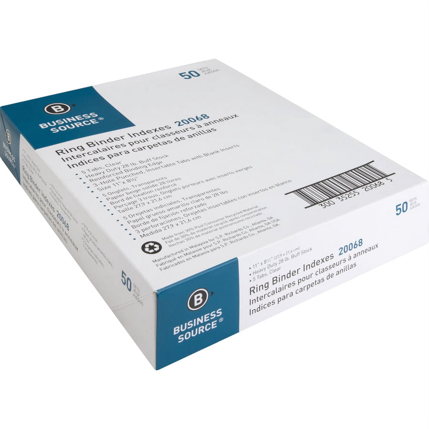 Business Source Buff Stock Ring Binder Indexes - 5 X Divider(s) - Blank Tab(s) - 5 Tab(s)/set2" Tab Width - 8.5" Divider Width X 11" Divider Length - Letter - 3 Hole Punched - Buff Buff Paper Divider