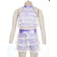 thumbnail image 3 of Miutii Kids Girls Sequin Metallic Crop Top with Skirt Set Jazz Latin Dance Outfits 2 Piece Dancewear Lavender 11-12, 3 of 7