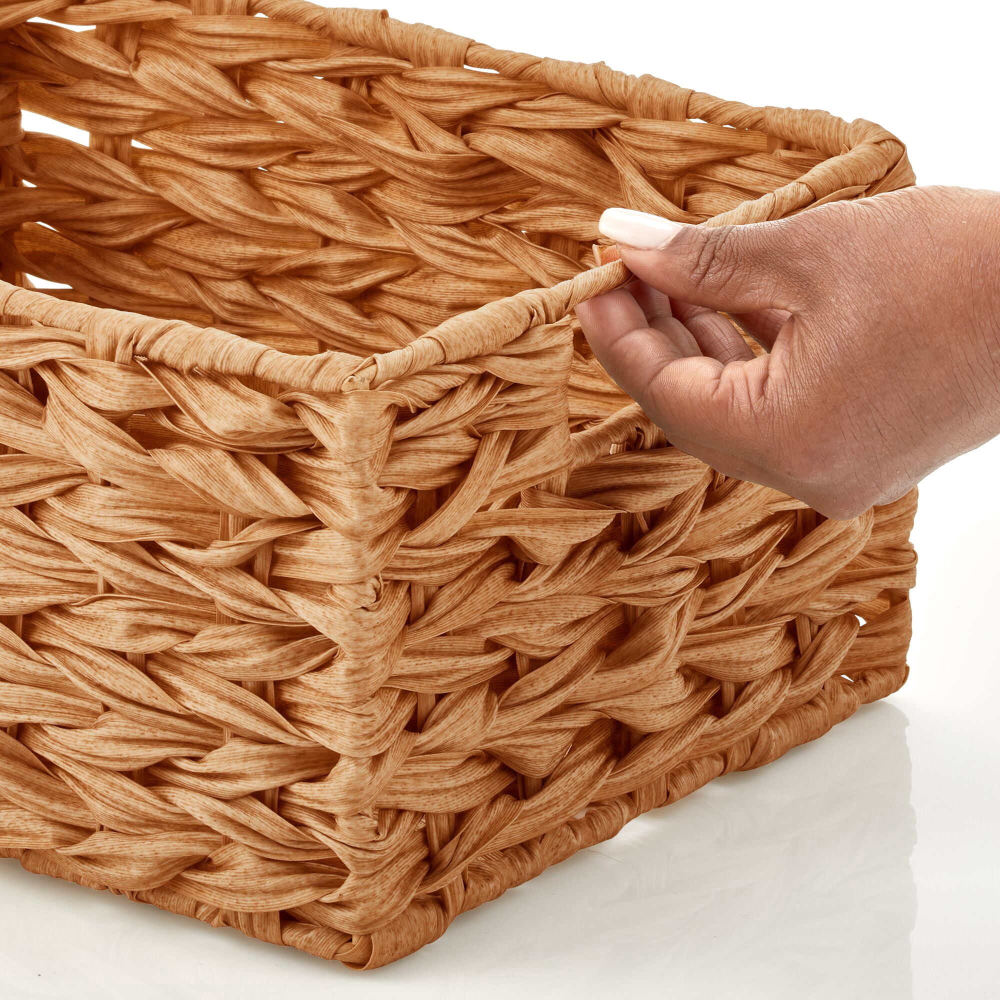 mDesign Woven Farmhouse Kitchen Pantry Food Storage Basket Box, 6 Pack, Camel
