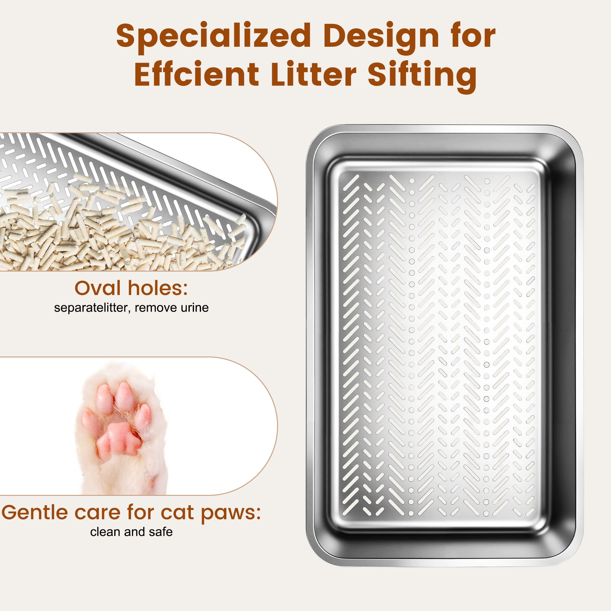 Topyangs Extra Large Stainless Steel Sifting Cat Litter Box, Silver