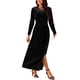 thumbnail image 4 of INSPIRE CHIC Women's Elegant V Neck Dresses Long Sleeve High Waist Split Hem Cocktail Party Maxi Velvet Dress Black S S Black, 4 of 5