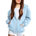 thumbnail image 3 of Girls Boys Full Zip Up Hooded Sweatshirt Fleece Lined Jacket Oversized Drop Shoulder Hoodie Solid Basic Sweatshirts Outerwear, 3 of 7