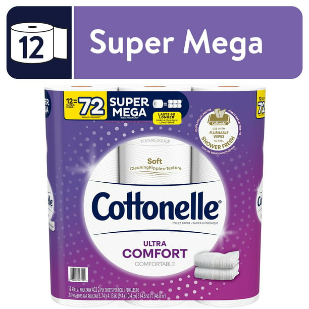 Cottonelle Ultra Comfort Toilet Paper, 12 Super Mega Rolls - Walmart.com