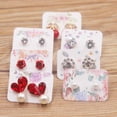 thumbnail image 5 of 100PC multi flower pattern small earring paper package card DIY handmad elegant stud earring card white kraft paper jewelry card pinkfl, 5 of 6