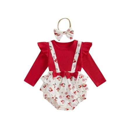 

Niceyoeuk Baby Girls Christmas Romper Santa Claus/Elk Print Jumpsuits Headband