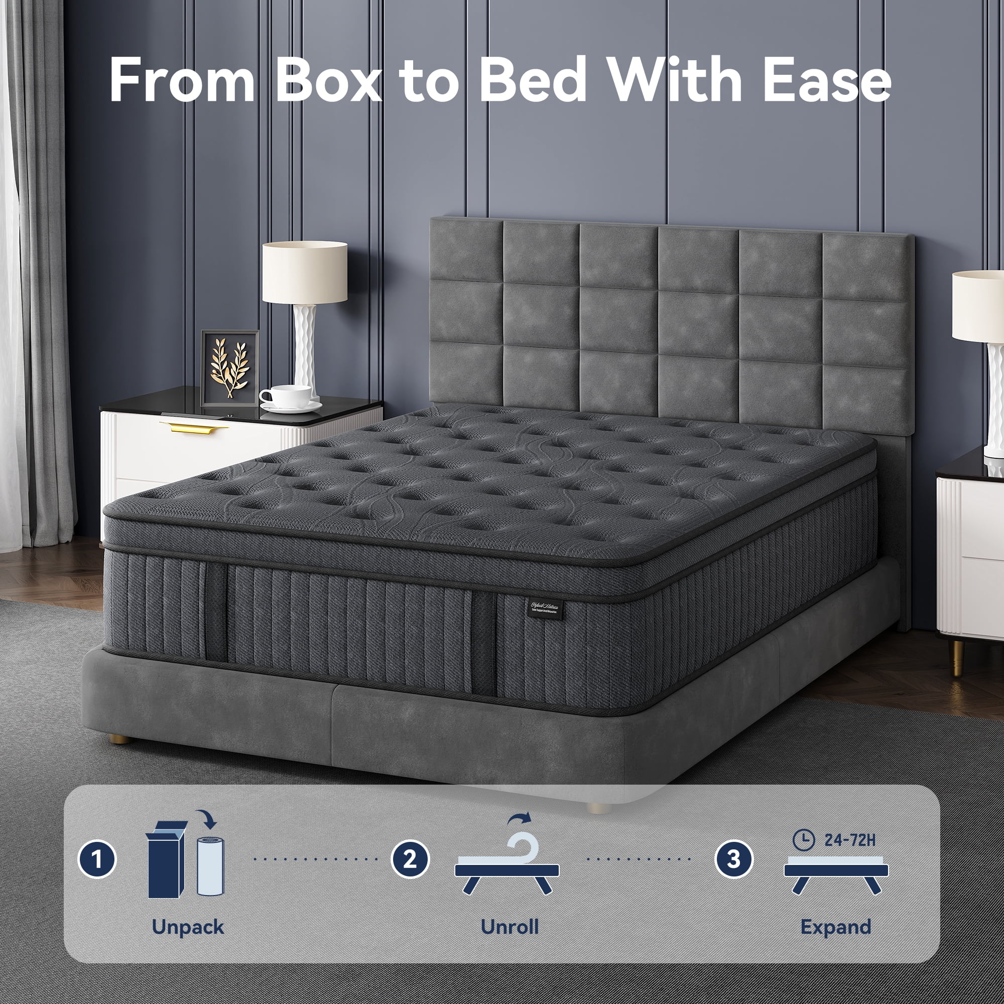 Sweetland 12" Queen Mattress in a Box, Hybrid Memory Foam with Individually Pocketed Coils, Medium Firm Pressure Relief