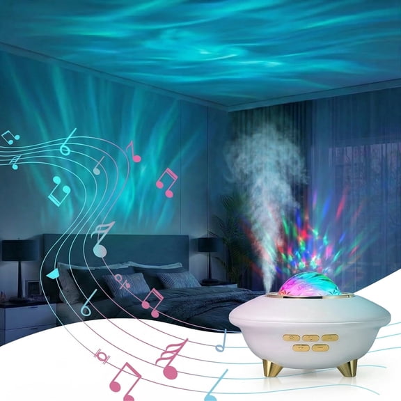 Jubilant Bouquet Sleep Aid Aurora Star Projection Lights & Music/White Noise Ultrasonic 150 ml Oil Diffuser, Star, White
