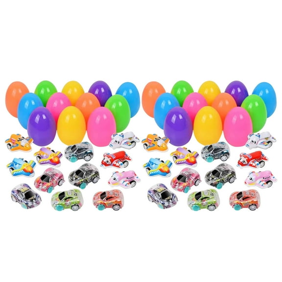 Easter Eggs Stuffed Colorful Easter Eggs with Pull-Back Toy Cars for Families Perfect for Egg Hunts and Party Favors,24 Pack Easter Decorations