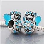 Enamel Blue Flower Child Spacer Charm Bead. Compatible With Most Pandora Style Charm Bracelets.