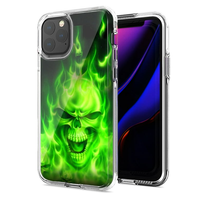MUNDAZE For Apple iPhone 12 Pro Max Green Flaming Skull Design