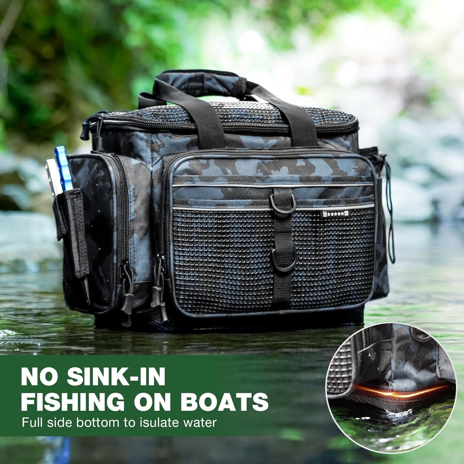 Fishing Tackle Box Organizer with 4 Waterproof Trays and Rod Holder for Lures