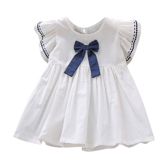 Dresses for Girls Summer Bow Small Fly Sleeve Crew Neck A Line Skirt Casual Going Out Princess Dress Size 3 Y-4 Y