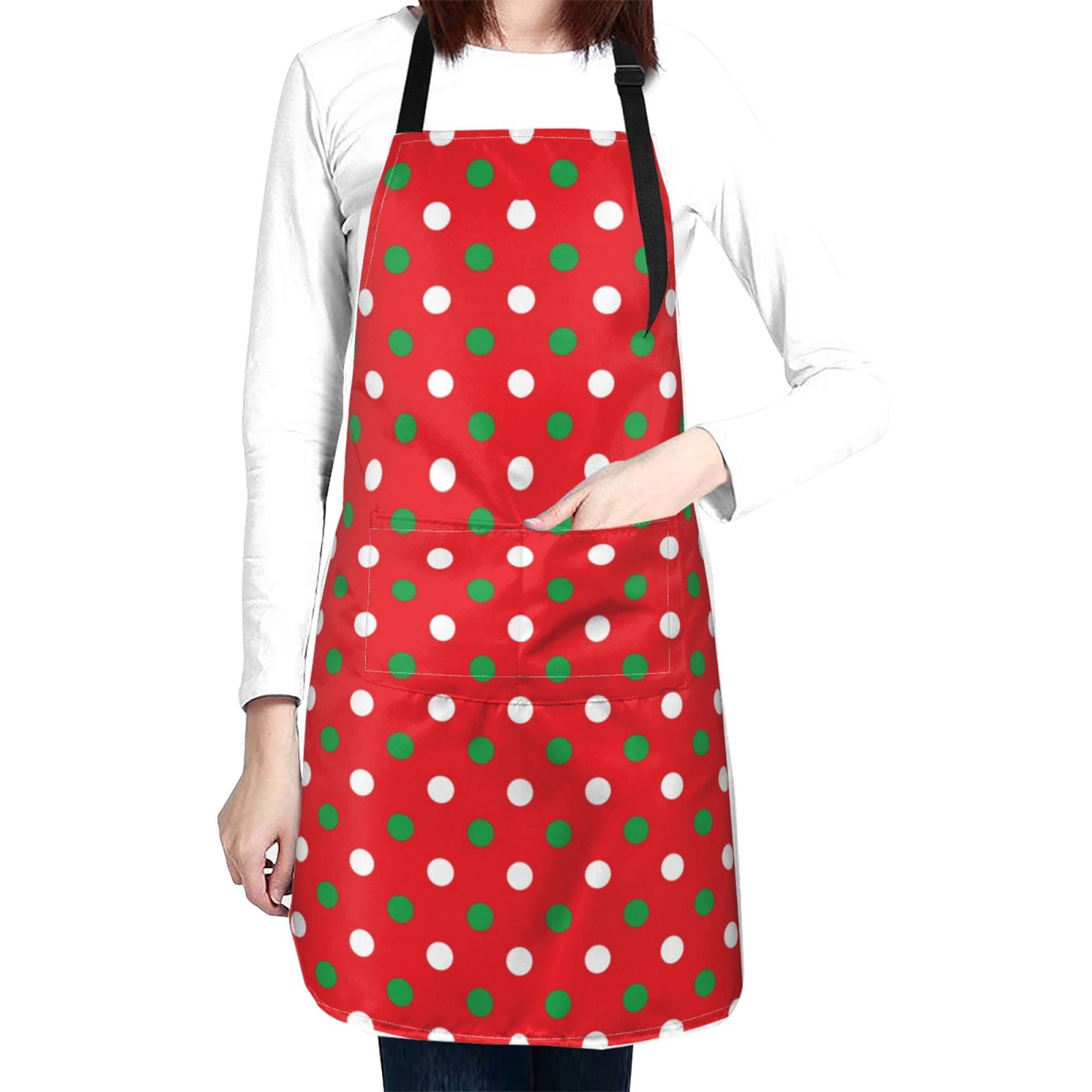 Kdxio White and Green Polka Dot Apron with Pockets Adjustable Kitchen Aprons for Men Women Waterproof Aprons for Cooking,Drawing,Crafting, Baking Household Cleaning