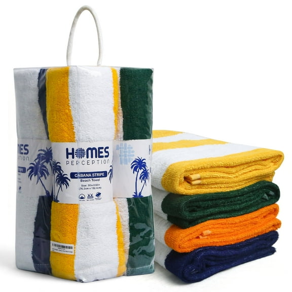HOMES PERCEPTION 4 Pack-Cabana Stripe Beach Towels 30"x60" Super Absorbent Pool Bath Towel